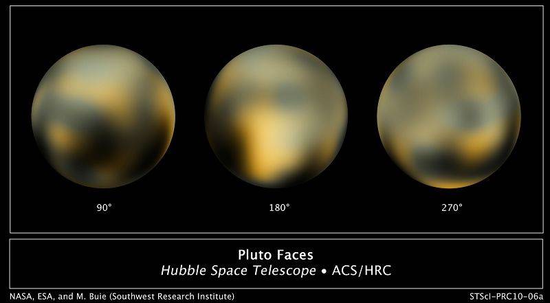過往，我地只能夠透過哈勃太空望遠鏡拍攝嘅模糊照片揣測冥王星嘅模樣。圖為哈勃太空望遠鏡為冥王星影嘅多角度相片。