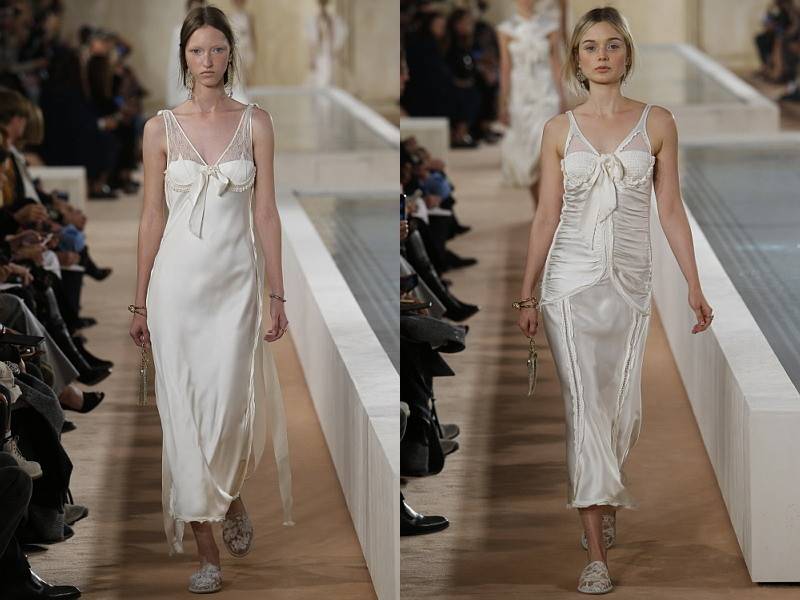 Balenciaga S/S 16是Alexander Wang任主帥的最後之作。象牙白色的喱士絲質連身裙，巧sexy。